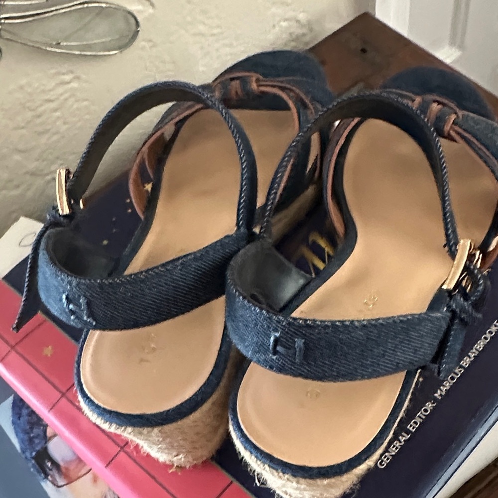 Tommy Hilfiger Denim Blue Espadrille Wedge Sandals with Brown Trim - Picture 4 of 6